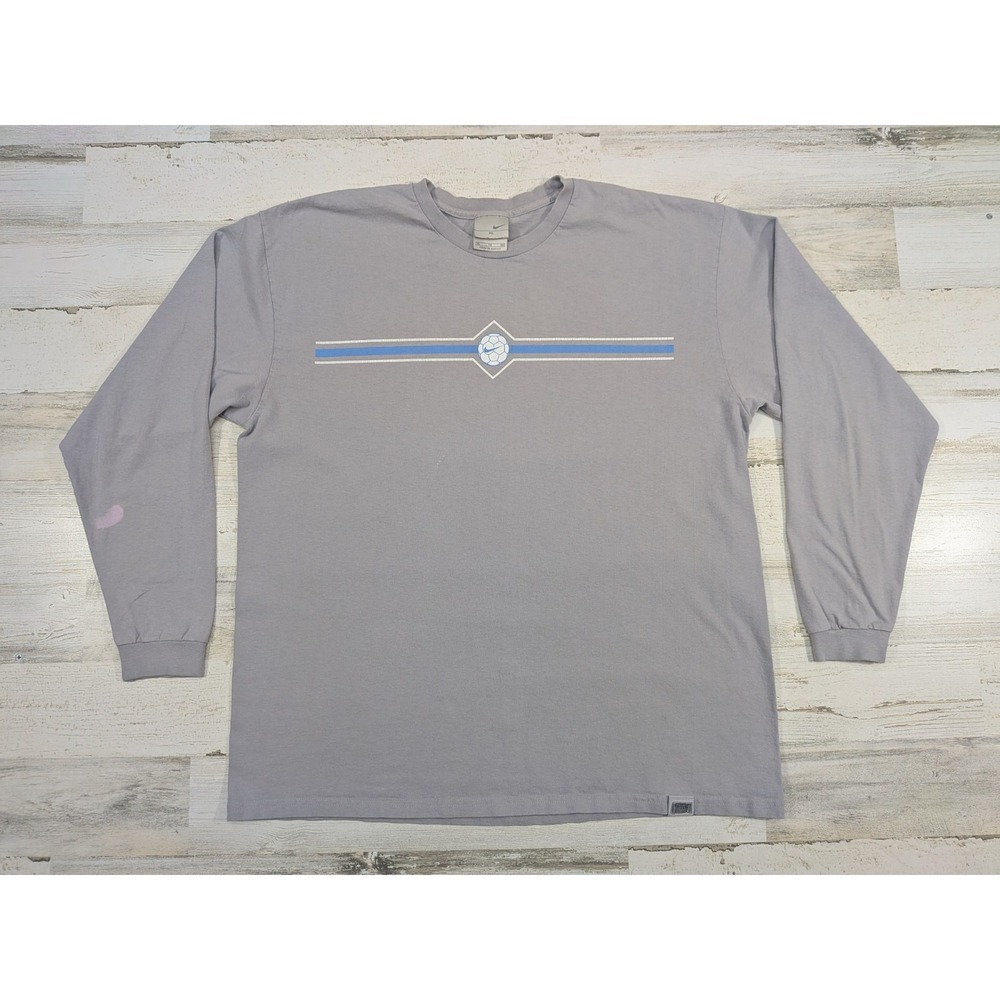 Vintage Nike Shirt Mens XL Gray Soccer Long Sleeve 90s Y2K Distressed T-Shirt